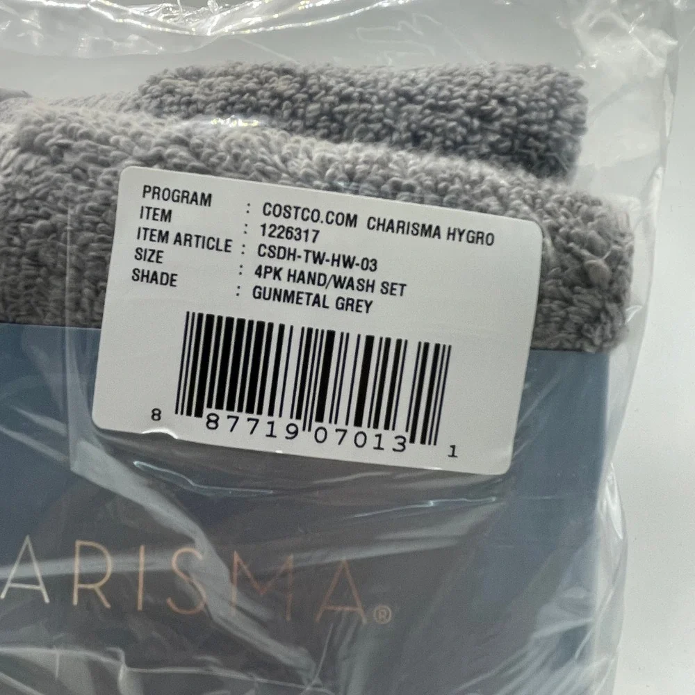 Charisma Towel Set Unisex 4PK Grey NEW Hygro Cotton Luxury CSDH-TW-HW-03